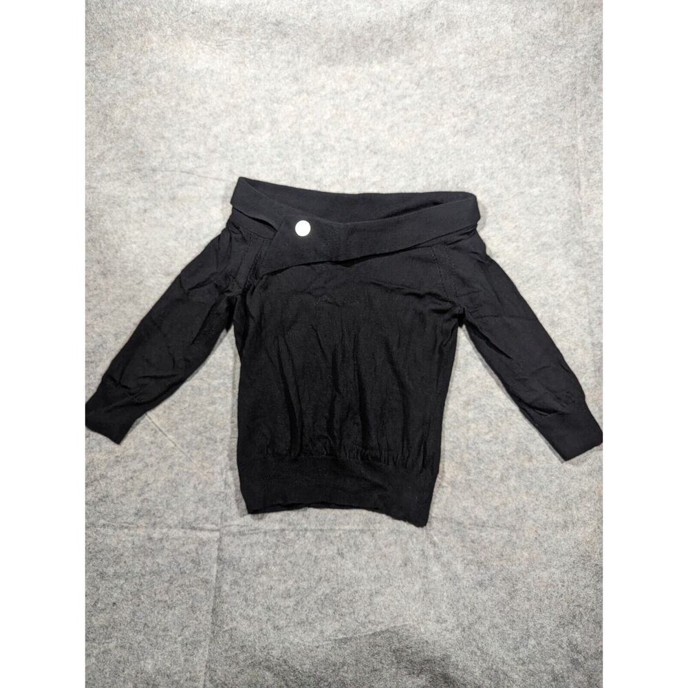 Banana Republic XL Extra Fine Merino Wool Black Y2K Off The Shoulder Sweater